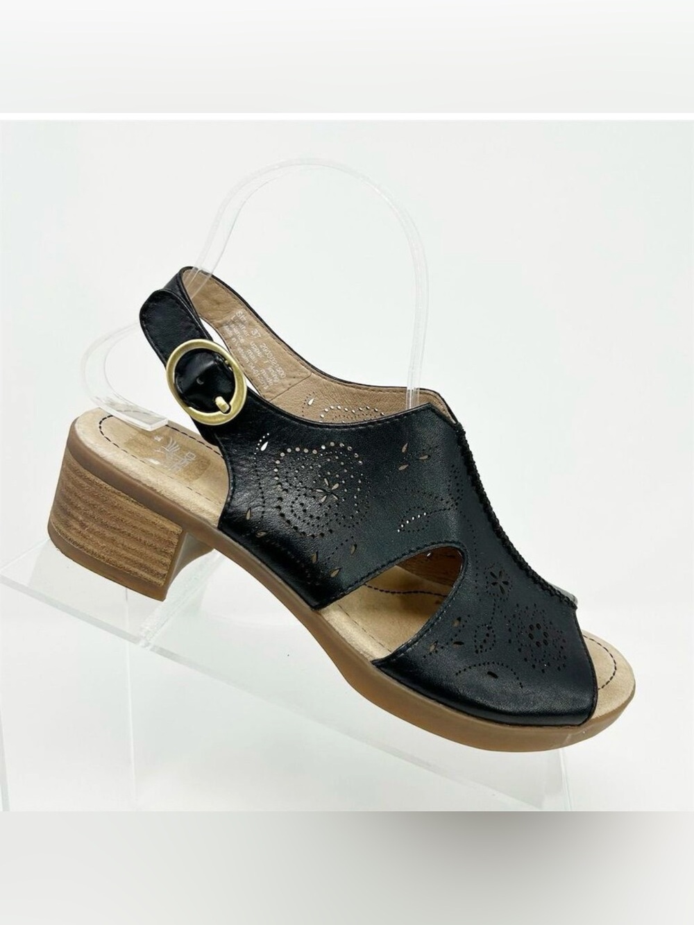 Dansko Black Leather Slingback Sandals Size 37 (US 6.5-7) Casual Floral Design